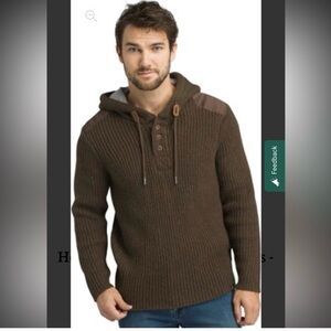 PrAna Men's Brown Wool Rib Knit Hoodie Sweater